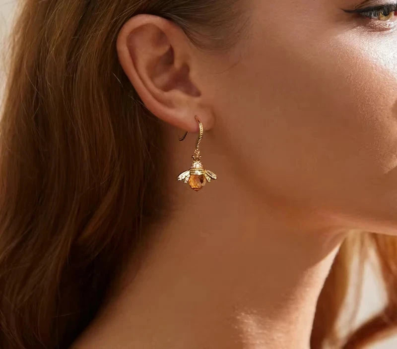 Bamoer Hot Sale 925 Sterling Silver Yellow Bee Drop Earrings for Women Lovely Insect Earrings Fine Jewelry Gift SCE149