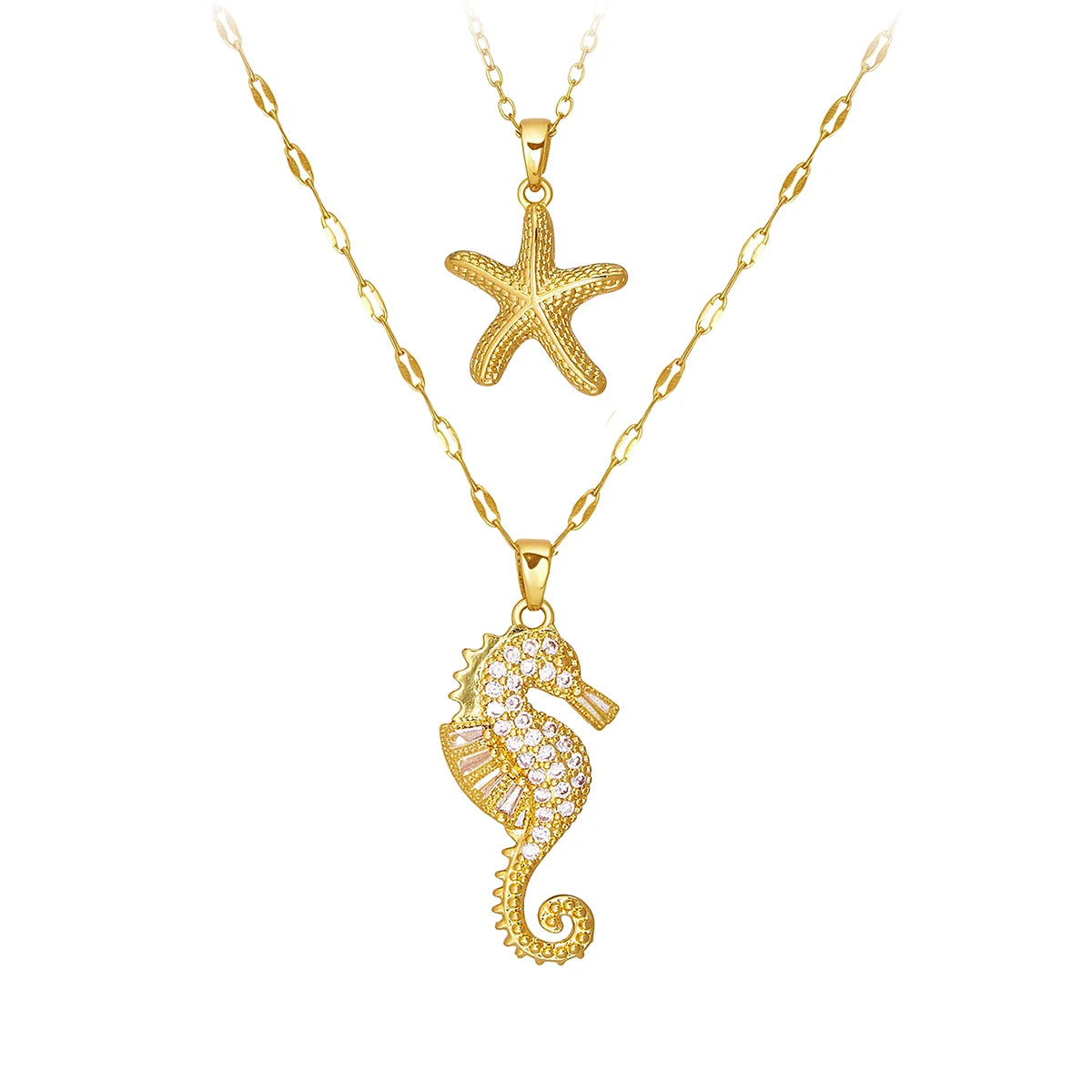 Exquisite Seahorse Necklace for Women, Starfish Pendant, Stainless Steel, Marine Life Jewelry, Fashionable Gift, High-End