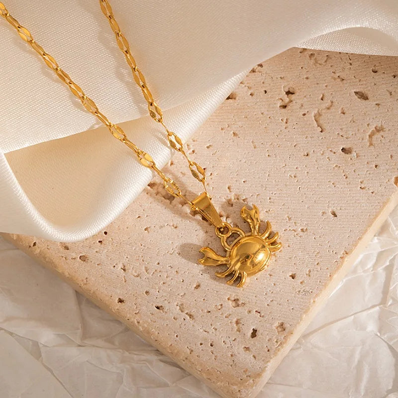 Ocean Style Starfish Sea Turtle Octopus Stainless Steel Pendant Necklace Fashion Gold Plated Summer Beach Jewelry Accessory