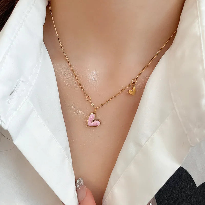 Stainless Steel Drip Oil Love Necklace for Women 2025 Korean Fashion Pendant Necklace Light Luxury Jewelry Girls Accessories