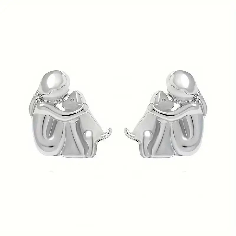 Fashion Two Tone Little Girl and Dog Earrings For Women Dog Mom Earrings Animal Puppy Jewelry