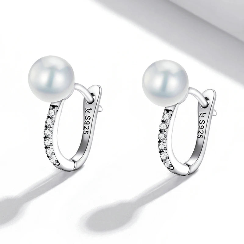 WOSTU Flower Heart Stud Earrings 100% 925 Sterling Silver Pearl Small Earrings For Women Wedding Engagement Jewelry Gifts