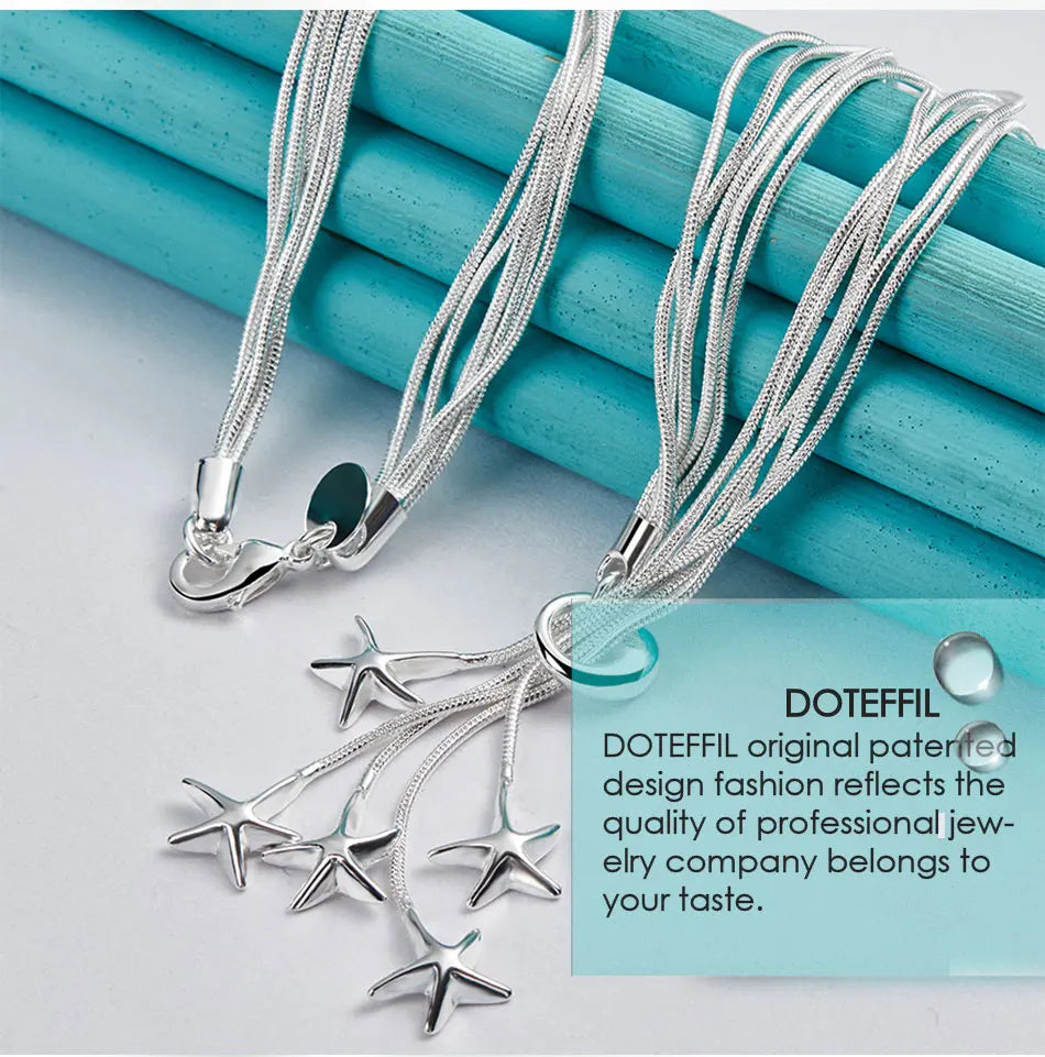 DOTEFFIL 925 Sterling Silver Five Snake Chain Starfish Necklace For Women Wedding Engagement Fashion Jewelry
