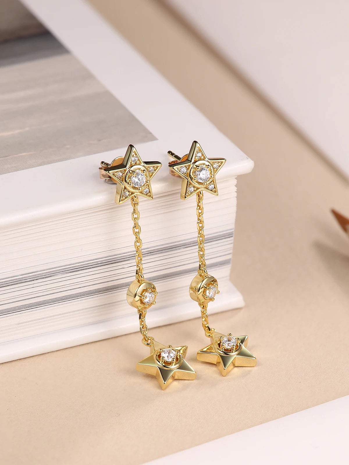 TYYL Star Tassel Long Dangle Earrings 925 Silver Needle 18k Gold Plated Star Pendant Drop Stud Earring For Women Girls Jewelry