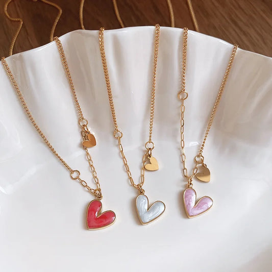 Stainless Steel Drip Oil Love Necklace for Women 2025 Korean Fashion Pendant Necklace Light Luxury Jewelry Girls Accessories