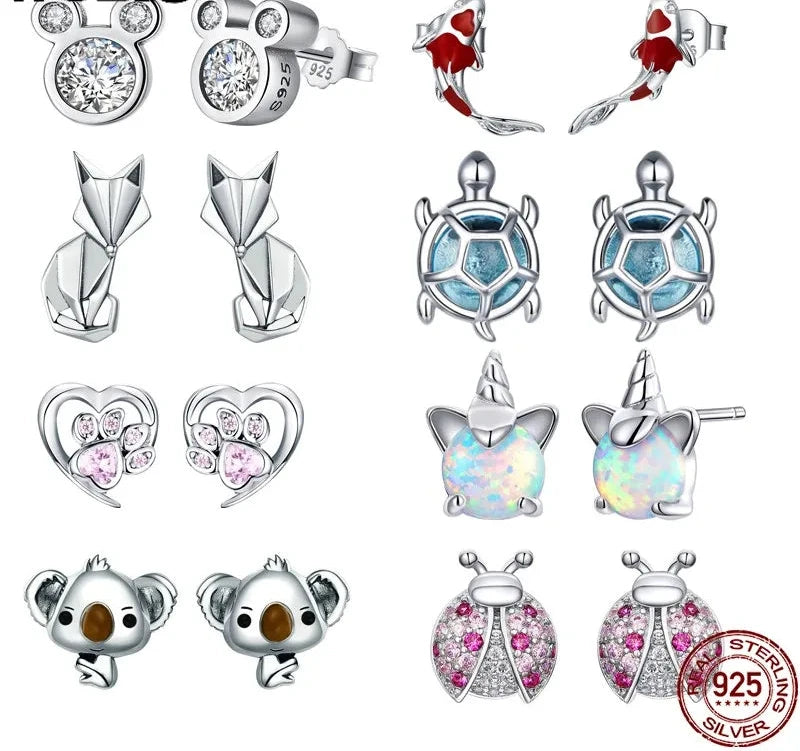 Hot Selling 100% 925 Sterling Silver Cute Dazzling Mouse Animal Stud Earrings For Women Girl Authentic Original Jewelry Gift