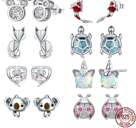 Hot Selling 100% 925 Sterling Silver Cute Dazzling Mouse Animal Stud Earrings For Women Girl Authentic Original Jewelry Gift