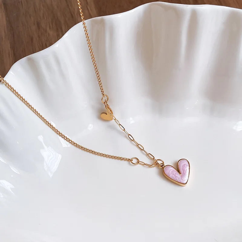 Stainless Steel Drip Oil Love Necklace for Women 2025 Korean Fashion Pendant Necklace Light Luxury Jewelry Girls Accessories