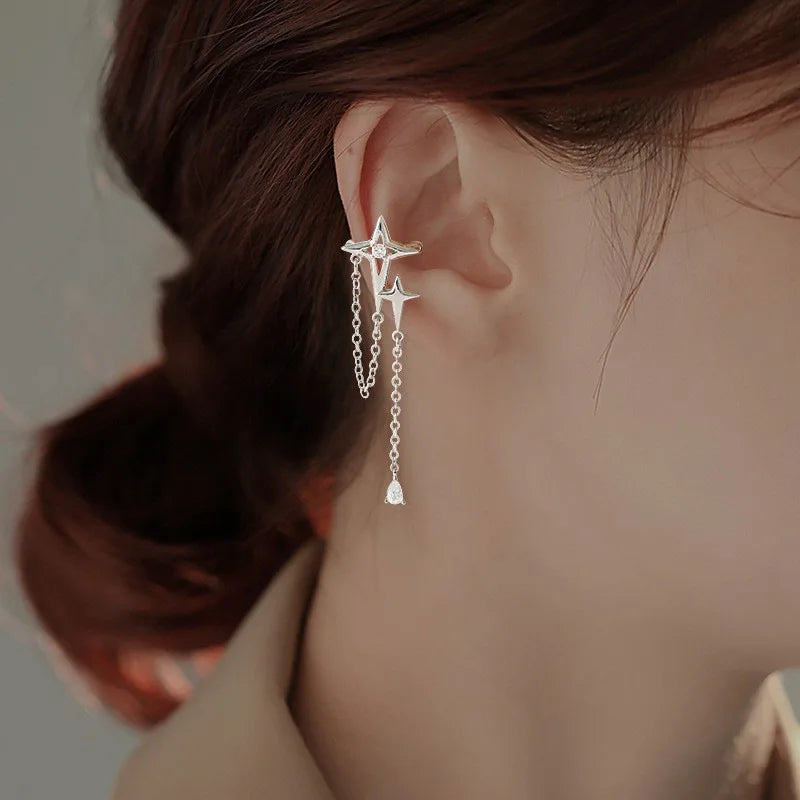Fashion Unique Eight Pointed Star Clip Earrings For Women Girls No Piercing Fake Cartilage Ear Cuff Party Jewelry Gifts