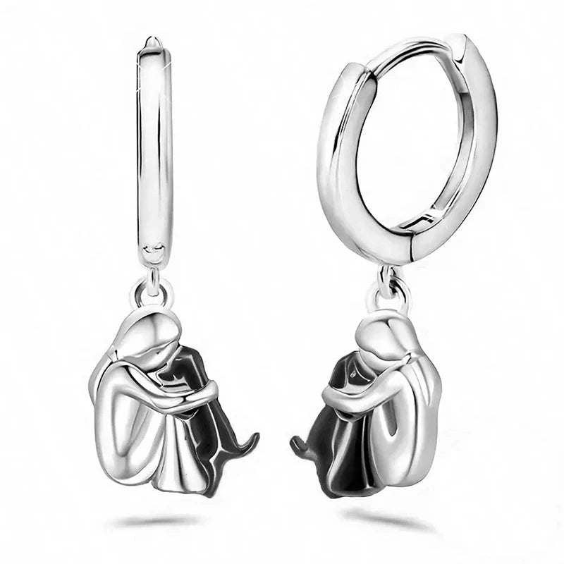 Cute Two Tone Gold Silver Color Women and Dog Stud Earrings Dog Mom Small Hoop Earrings Animal Pet Jewelry