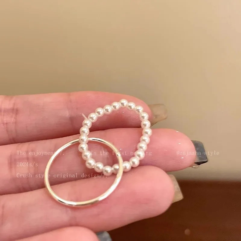 Cute Trendy Pearl Beaded Dog Elasticity Rings for Women Creative Design Charm Party Finger Jewelry Accessories Friendship Gift