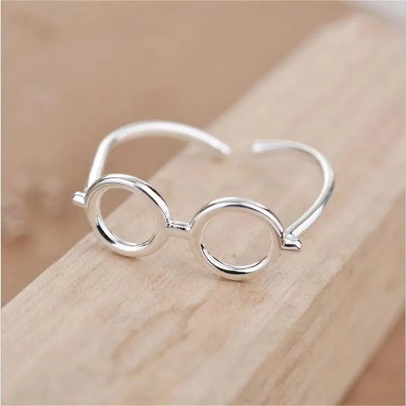 Original Creative Simple Fashion 925 Sterling Silver Round Square Glasses Open Rings For Women Girl Gift XR053