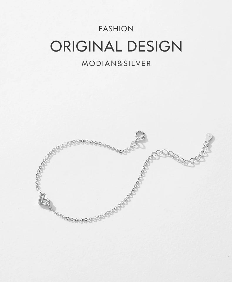 Modian 2023 New Design Real 925 sterling silver Heart CZ Bracelet Fashion Crystal Wedding Lady Classic  Romantic Jewelry