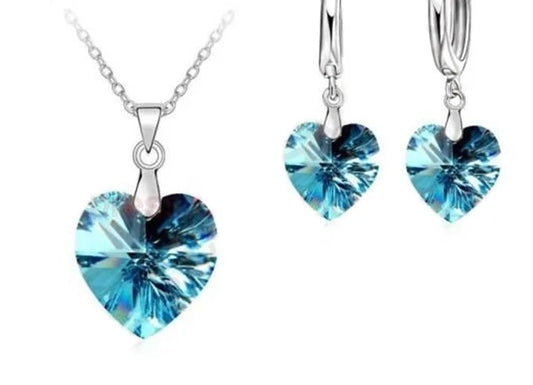 Love Heart Shape Women 925 Sterling Silver Bridal Jewelry Set For Wedding Fashion Crystal Pendants Necklaces Earring Set