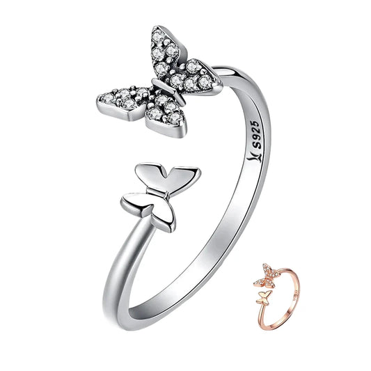 BAMOER Hot Sale 925 Sterling Silver Dazzling CZ Butterfly Open Finger Ring for Women Fashion Sterling Silver Jewelry Gift SCR087