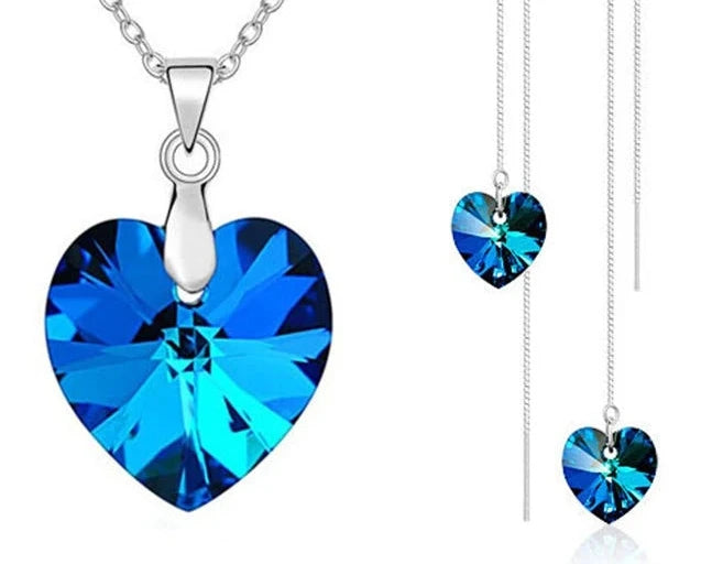 Love Heart Shape Women 925 Sterling Silver Bridal Jewelry Set For Wedding Fashion Crystal Pendants Necklaces Earring Set
