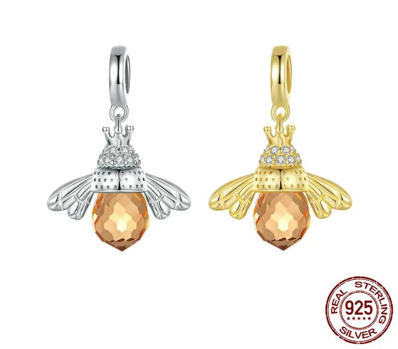 BAMOER 925 Sterling Silver Lovely Orange Bee Insect Pendant Necklace for Women 14K Gold Plated Jewelry Birthday Gift 2 Colors