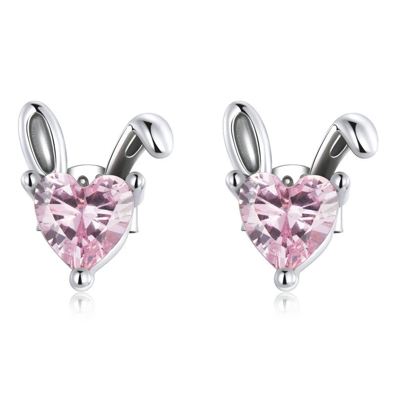 WOSTU Flower Heart Stud Earrings 100% 925 Sterling Silver Pearl Small Earrings For Women Wedding Engagement Jewelry Gifts