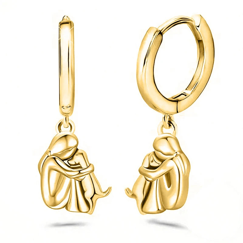 Cute Two Tone Gold Silver Color Women and Dog Stud Earrings Dog Mom Small Hoop Earrings Animal Pet Jewelry