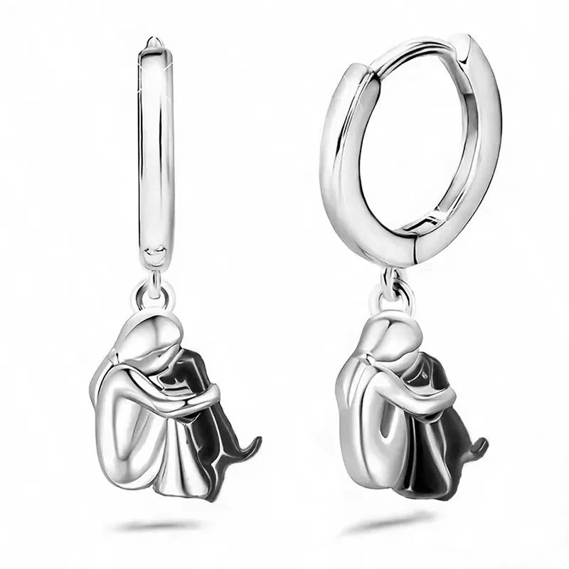 Fashion Two Tone Little Girl and Dog Earrings For Women Dog Mom Earrings Animal Puppy Jewelry