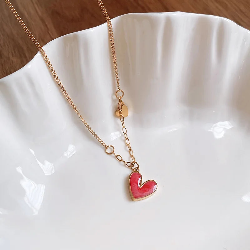 Stainless Steel Drip Oil Love Necklace for Women 2025 Korean Fashion Pendant Necklace Light Luxury Jewelry Girls Accessories