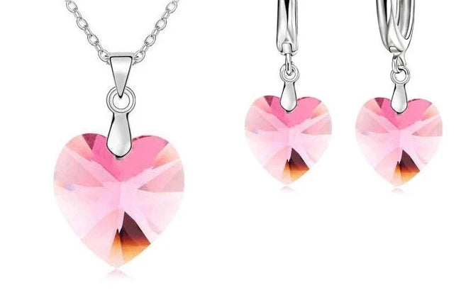 Love Heart Shape Women 925 Sterling Silver Bridal Jewelry Set For Wedding Fashion Crystal Pendants Necklaces Earring Set