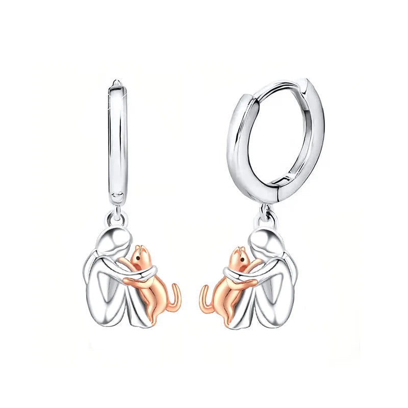 Fashion Two Tone Little Girl and Dog Earrings For Women Dog Mom Earrings Animal Puppy Jewelry