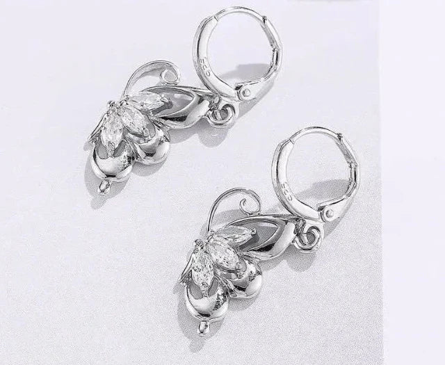 925 Sterling Silver Jewelry Sets for Women Wedding Necklace Pendant Hoop Earrings Elegant Cubic Zirconia Butterfly