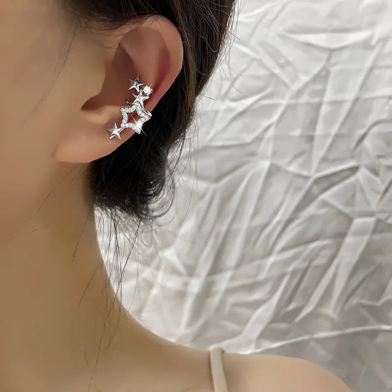Fashion Unique Eight Pointed Star Clip Earrings For Women Girls No Piercing Fake Cartilage Ear Cuff Party Jewelry Gifts