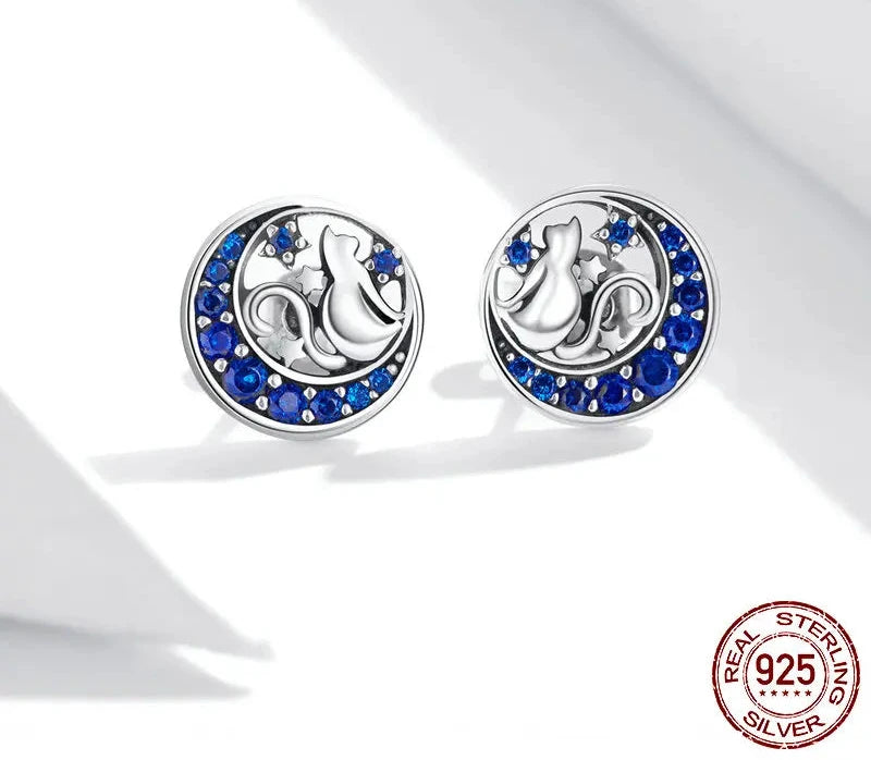 WOSTU Real 100% 925 Sterling Silver Lovely Cat Pet Stud Earrings For Women S925 Silver Earring Fashion Jewelry Gift FIE073