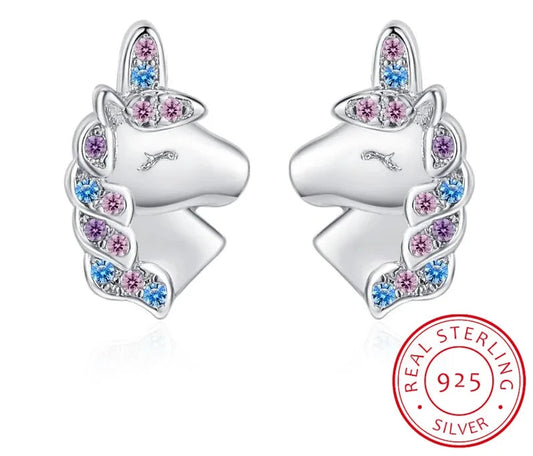 Real 925 Sterling Silver Cute Animal Unicorn Stud Earring For Women Daughter Girl Birthday Gift Fine Jewelry DS4501