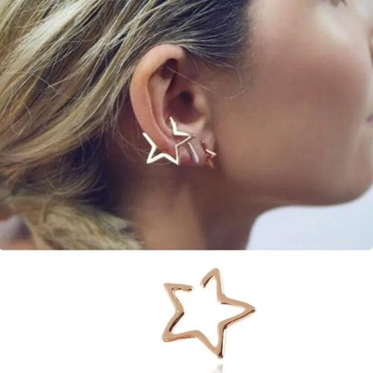 2Pcs 2024 New Fashion Hollow Star Fake Piercing Ear Cuff Non-Piercing Ear Clip Earrings For Women Man Earrings Jewelry Gift