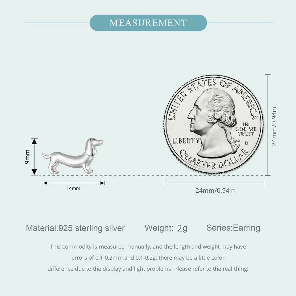 BISAER 925 Sterling Silver Cute Pet Dog Jewelry Set Dachshund Animal Stud Earrings Adjustable Rings for Women Lovely Party Gift