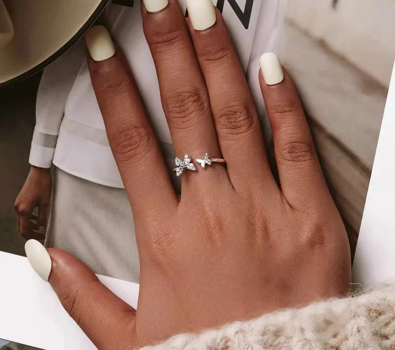 BAMOER Hot Sale 925 Sterling Silver Dazzling CZ Butterfly Open Finger Ring for Women Fashion Sterling Silver Jewelry Gift SCR087