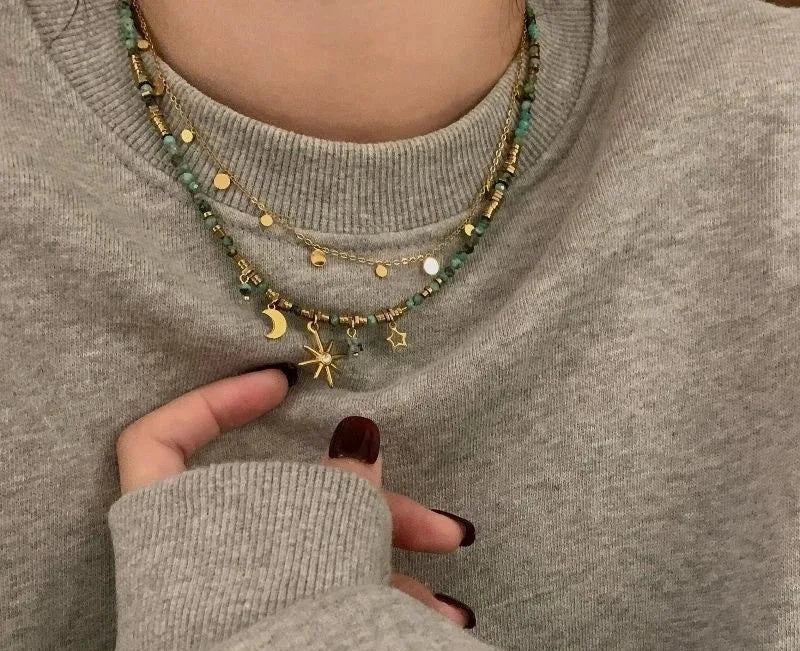 Vintage Beaded Necklace for Women Bohemian Sunflower NicheDesign Lockbone Chain Necklace Sweater Chain Jewelry Accessories