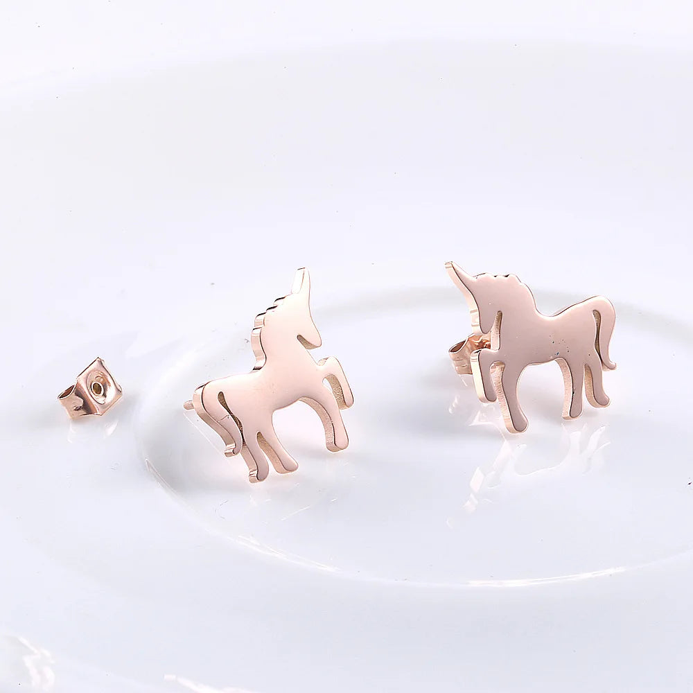 Minimalist Unicorn Stud Earrings Fashion Cute Animal Titanium Stainless Steel Ear Jewelry Gift Accessories