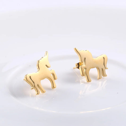 Minimalist Unicorn Stud Earrings Fashion Cute Animal Titanium Stainless Steel Ear Jewelry Gift Accessories