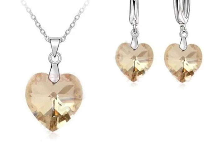 Love Heart Shape Women 925 Sterling Silver Bridal Jewelry Set For Wedding Fashion Crystal Pendants Necklaces Earring Set