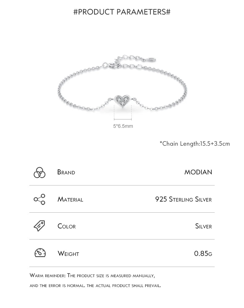 Modian 2023 New Design Real 925 sterling silver Heart CZ Bracelet Fashion Crystal Wedding Lady Classic  Romantic Jewelry
