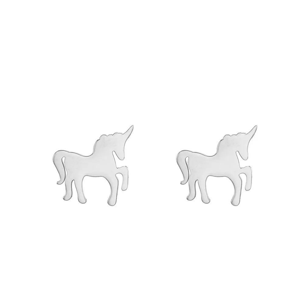 Minimalist Unicorn Stud Earrings Fashion Cute Animal Titanium Stainless Steel Ear Jewelry Gift Accessories