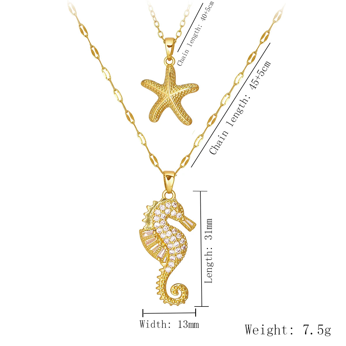 Exquisite Seahorse Necklace for Women, Starfish Pendant, Stainless Steel, Marine Life Jewelry, Fashionable Gift, High-End