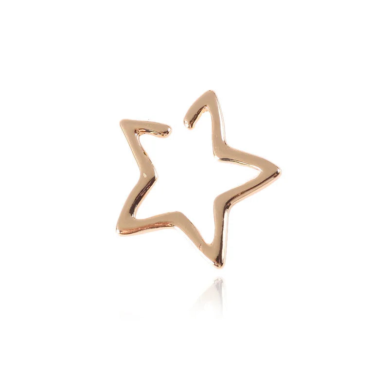 2Pcs 2024 New Fashion Hollow Star Fake Piercing Ear Cuff Non-Piercing Ear Clip Earrings For Women Man Earrings Jewelry Gift