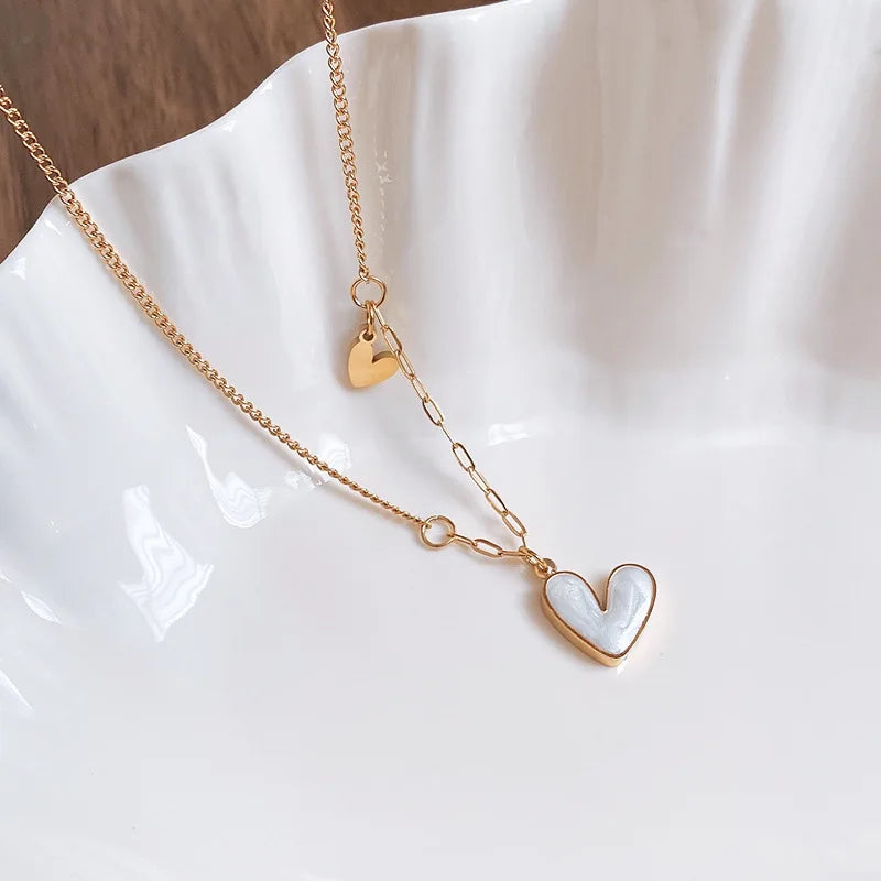 Stainless Steel Drip Oil Love Necklace for Women 2025 Korean Fashion Pendant Necklace Light Luxury Jewelry Girls Accessories