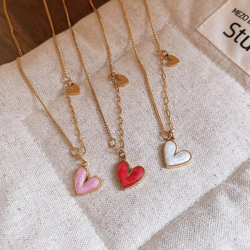 Stainless Steel Drip Oil Love Necklace for Women 2025 Korean Fashion Pendant Necklace Light Luxury Jewelry Girls Accessories