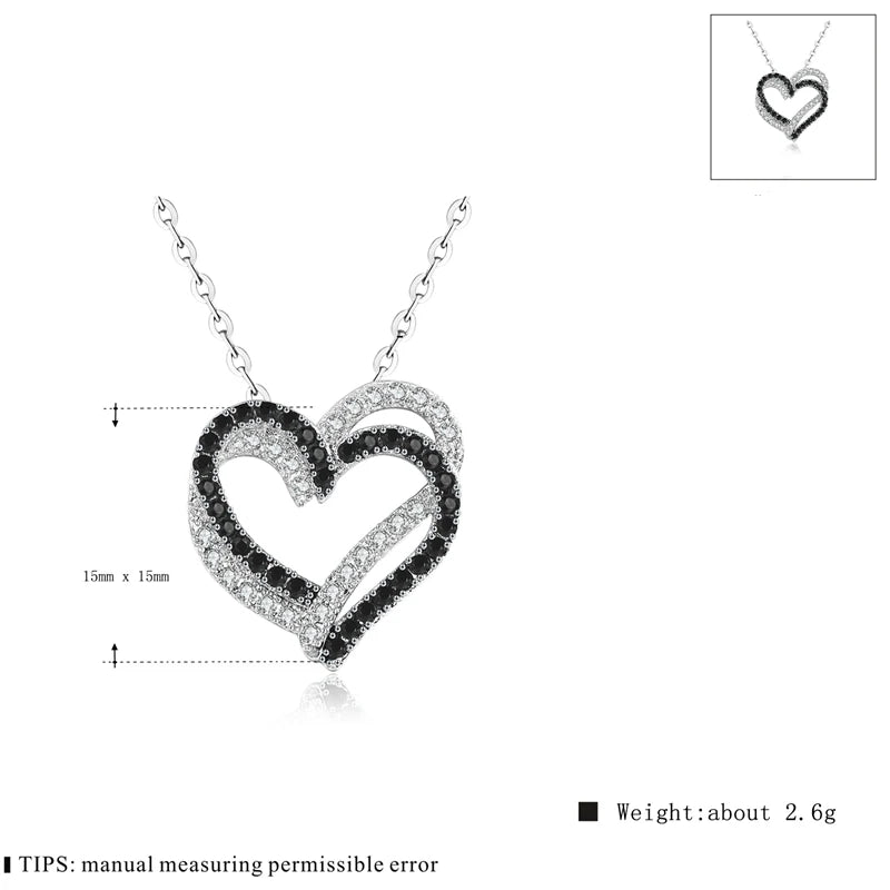 Black Awn Silver Color Necklace Women Jewelry Heart Black&White Stone Pendants P107