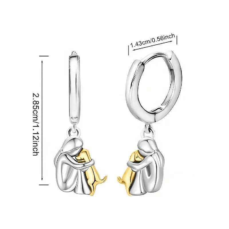 Fashion Two Tone Little Girl and Dog Earrings For Women Dog Mom Earrings Animal Puppy Jewelry