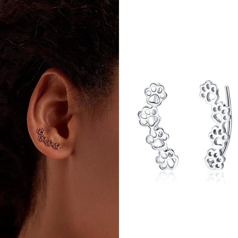 WOSTU Real 100% 925 Sterling Silver Lovely Cat Pet Stud Earrings For Women S925 Silver Earring Fashion Jewelry Gift FIE073