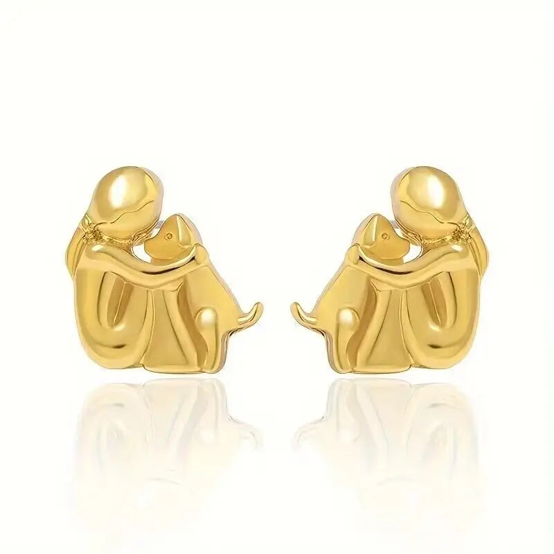 Fashion Two Tone Little Girl and Dog Earrings For Women Dog Mom Earrings Animal Puppy Jewelry