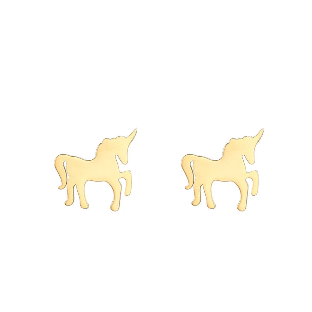 Minimalist Unicorn Stud Earrings Fashion Cute Animal Titanium Stainless Steel Ear Jewelry Gift Accessories