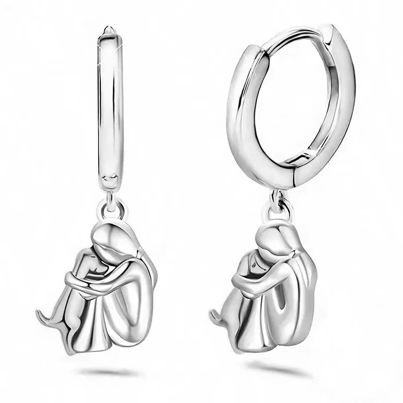 Fashion Two Tone Little Girl and Dog Earrings For Women Dog Mom Earrings Animal Puppy Jewelry